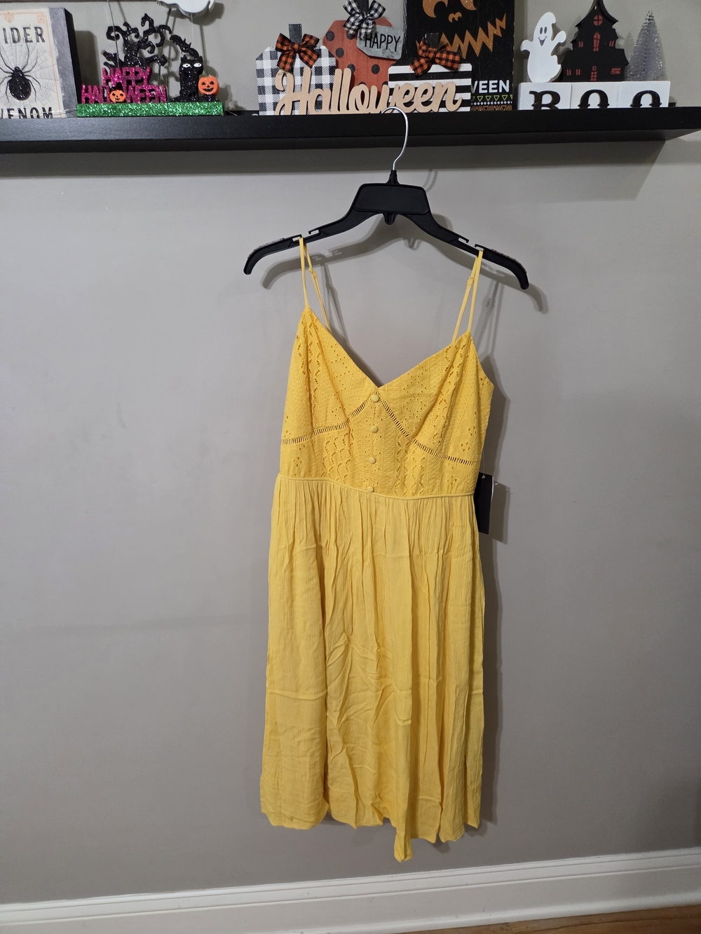 Jodi Kristopher Yellow Eyelet Midi Sundress with Spaghetti Straps